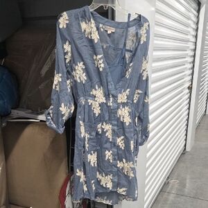 Dress Barn Blue Floral Long Sleeve Dress